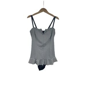 Spanx Swimsuit Womens 12 Black and White Striped One Piece Shaping Tutu Trim